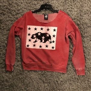 Red long sleeved printed shirt